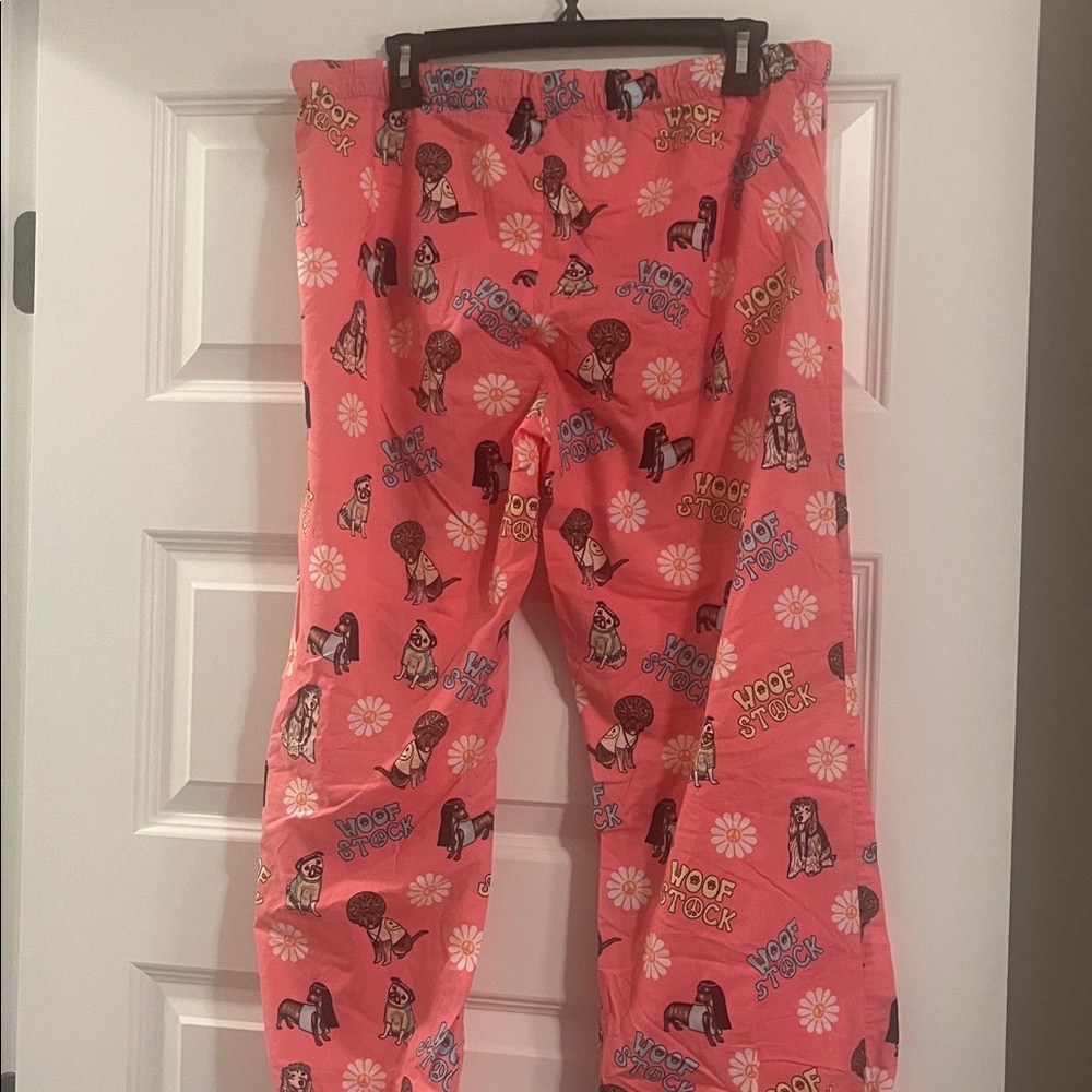 PJ Salvage Puppy pink Flowers Woof Stock pajama pants Pj L hippy groovy - Picture 4 of 6